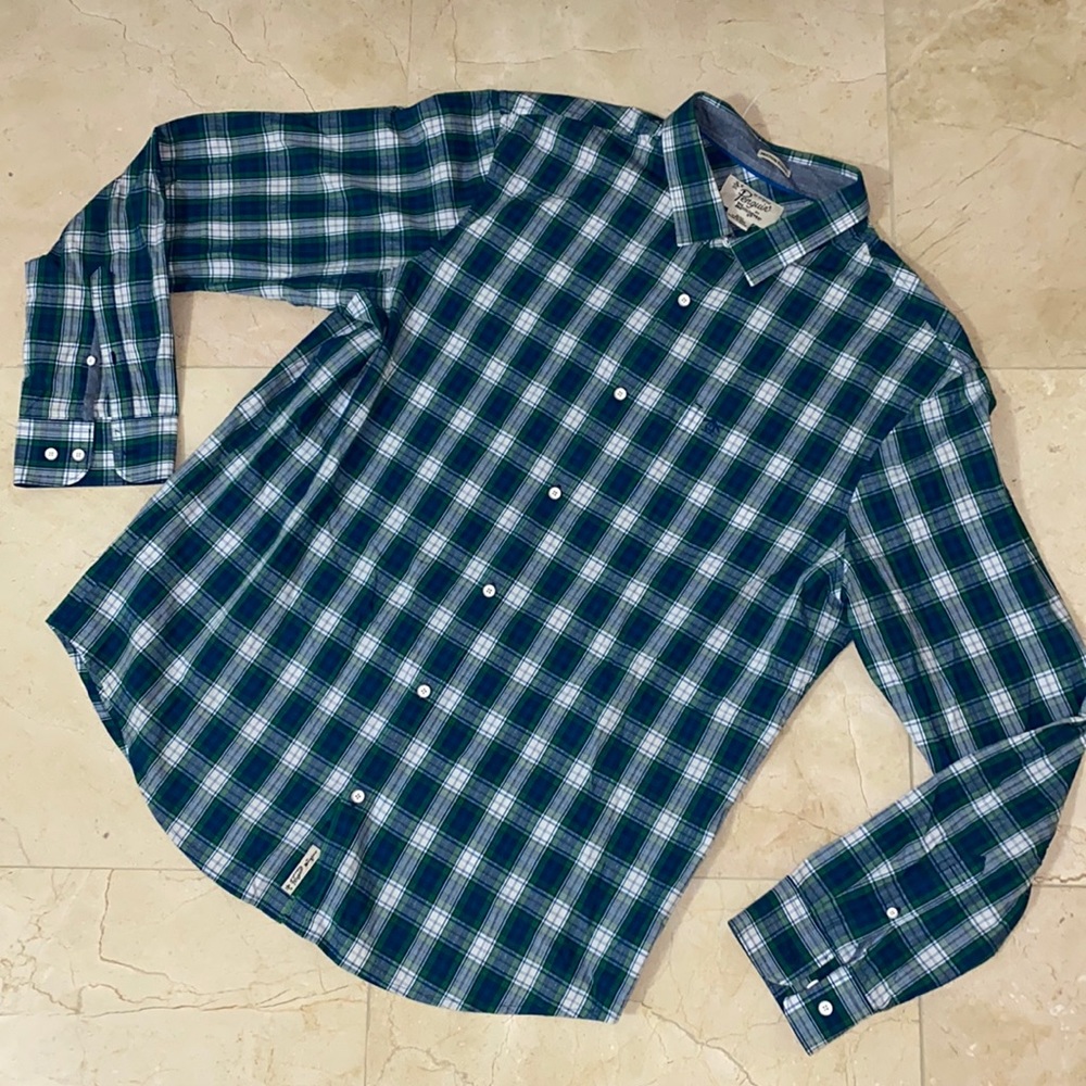 ORIGINAL PENGUIN Long Sleeve Green Blue White Plaid Button Down Shirt